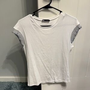 Zara White Tee with Silver Accents